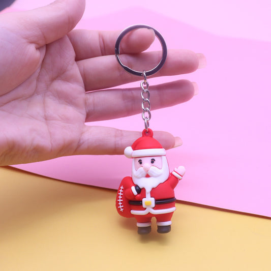 Christmas Keychain Santa Claus Christmas Tree Pendant Elk Keychain PVC Soft Rubber Stand Ornament Gifts