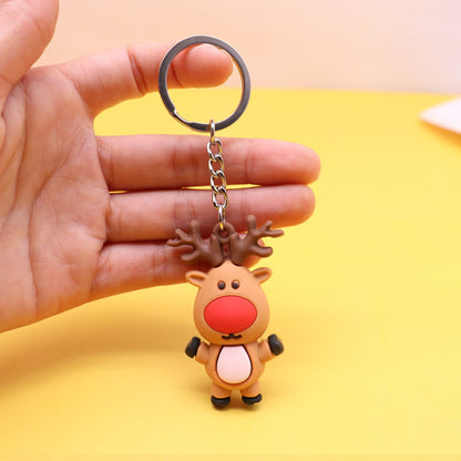 Christmas Keychain Santa Claus Christmas Tree Pendant Elk Keychain PVC Soft Rubber Stand Ornament Gifts