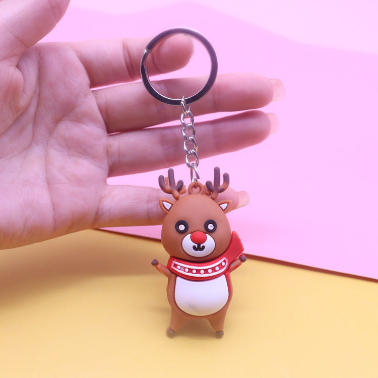 Christmas Keychain Santa Claus Christmas Tree Pendant Elk Keychain PVC Soft Rubber Stand Ornament Gifts