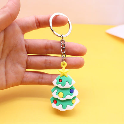 Christmas Keychain Santa Claus Christmas Tree Pendant Elk Keychain PVC Soft Rubber Stand Ornament Gifts