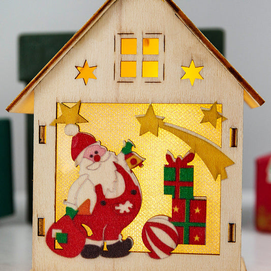 Christmas Decorations Wooden House Luminous Colored Cabin Decoration Ornaments