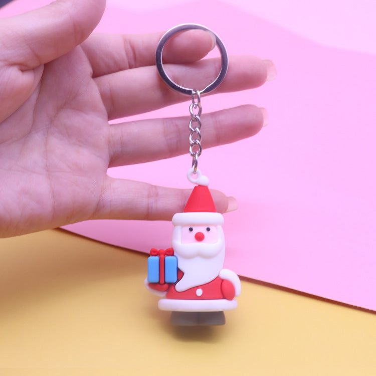 Christmas Keychain Santa Claus Christmas Tree Pendant Elk Keychain PVC Soft Rubber Stand Ornament Gifts