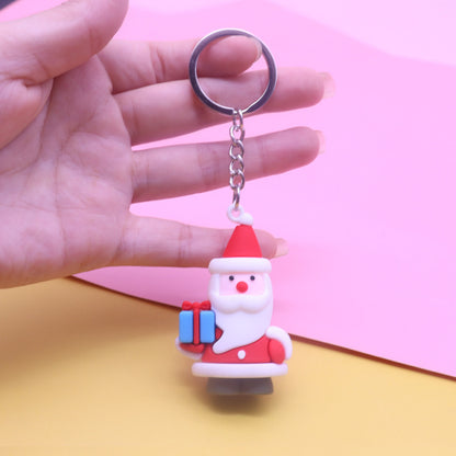 Christmas Keychain Santa Claus Christmas Tree Pendant Elk Keychain PVC Soft Rubber Stand Ornament Gifts