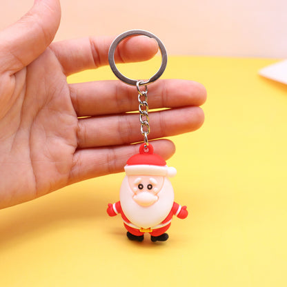 Christmas Keychain Santa Claus Christmas Tree Pendant Elk Keychain PVC Soft Rubber Stand Ornament Gifts