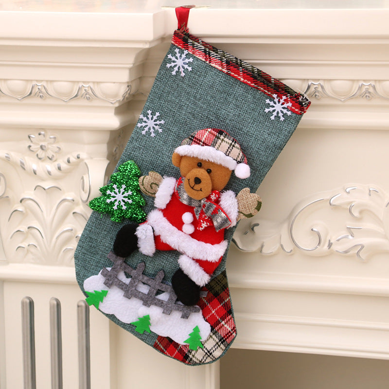 Medium Linen Socks Christmas Decorations Gift Bag