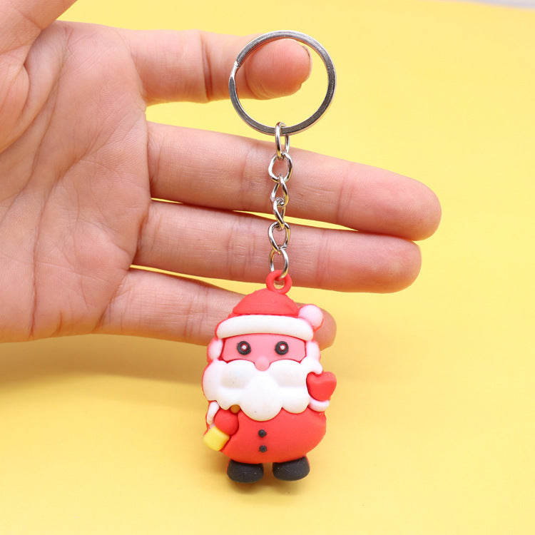 Christmas Keychain Santa Claus Christmas Tree Pendant Elk Keychain PVC Soft Rubber Stand Ornament Gifts