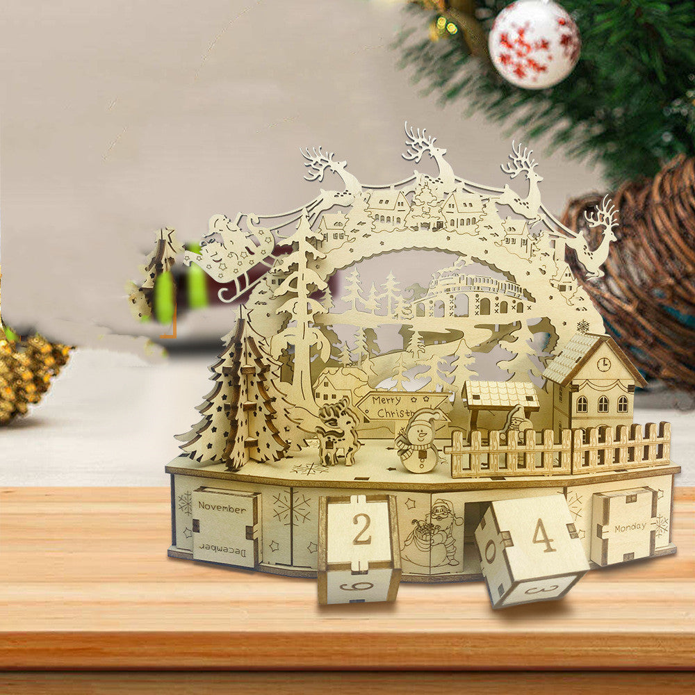 3d Wooden Christmas Decorations Handmade Diy Calendar House Toys